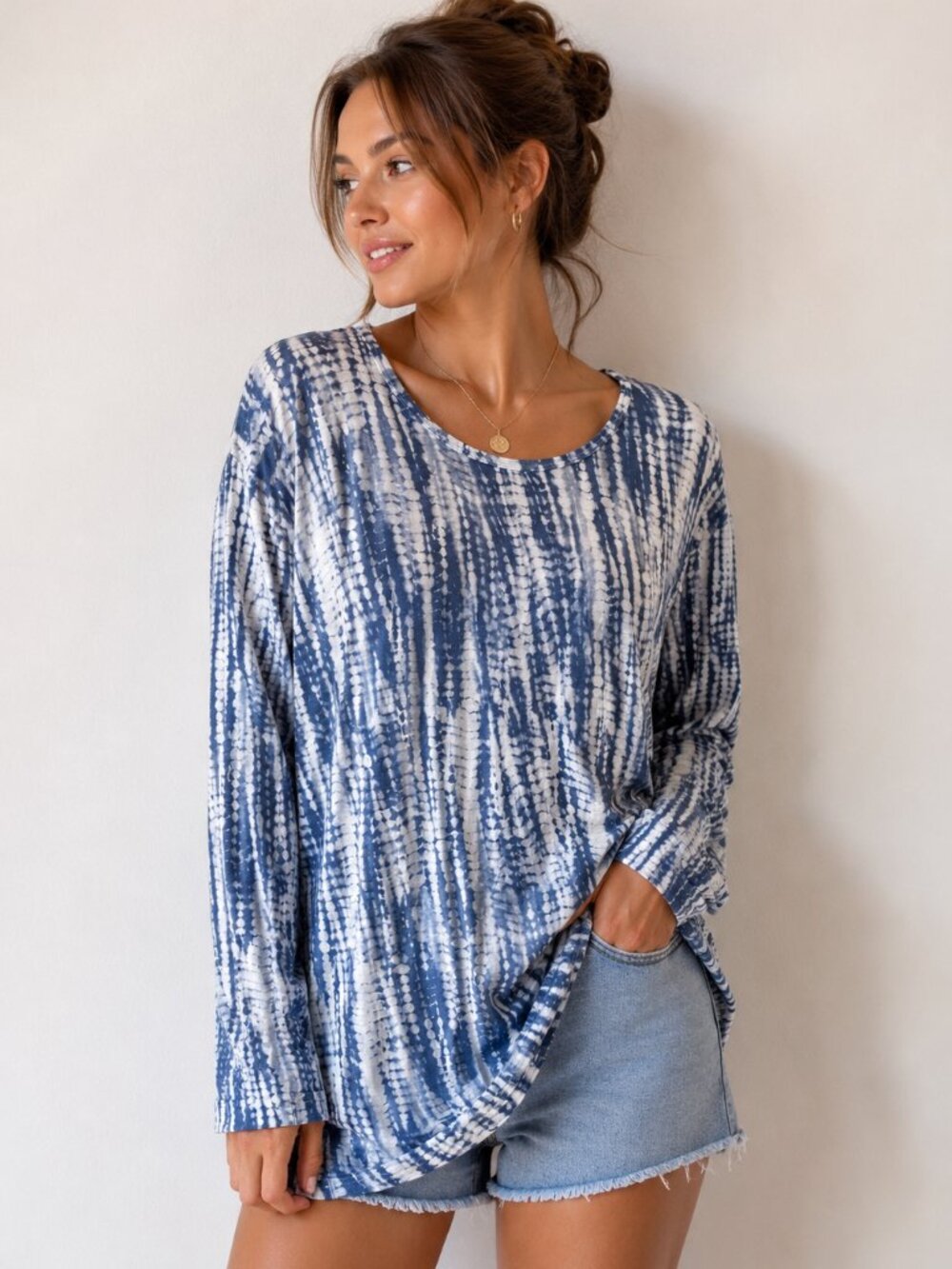 WonderWink Women’s Modern Fit Blue Tie-Dye Long Sleeve Top - Size Large – NWT